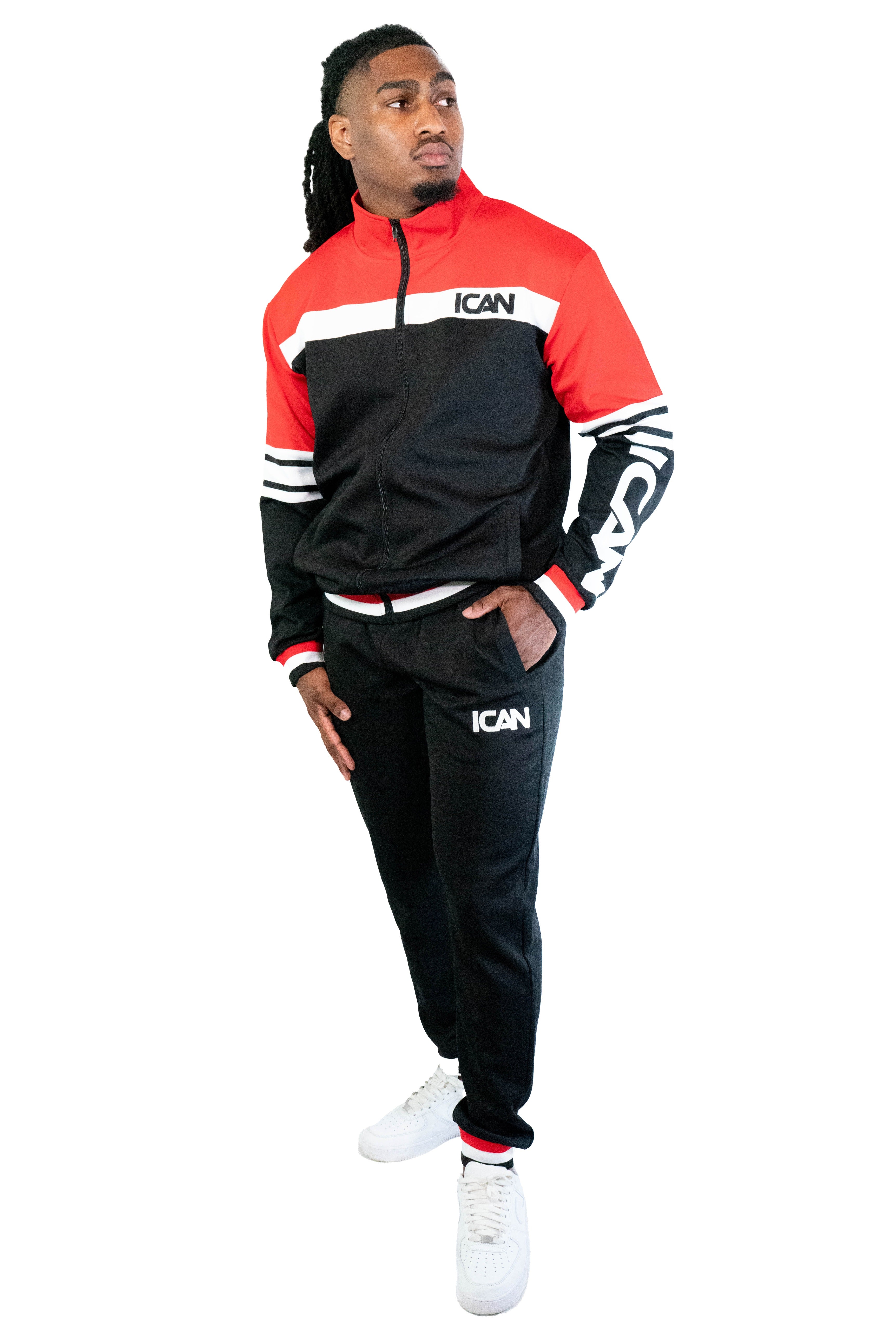 Red, White, and Black Track Suit – The Look!