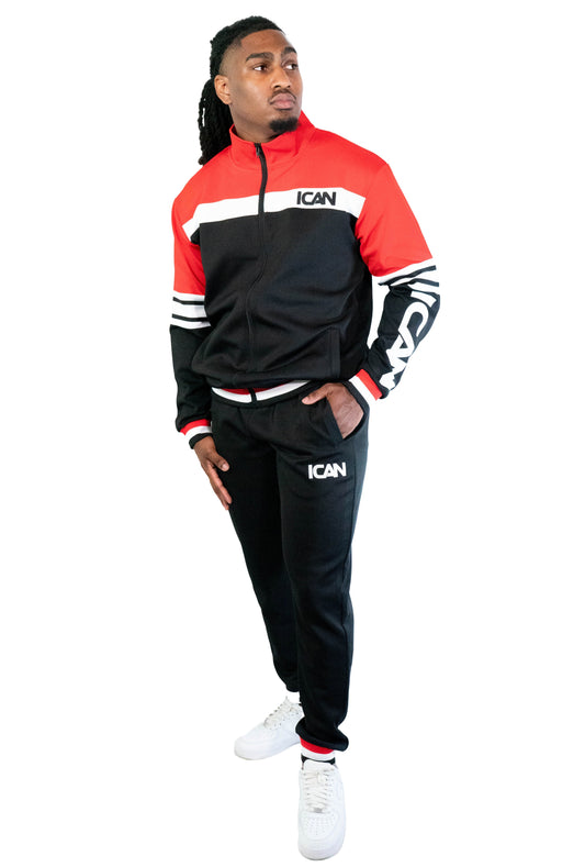 man in Red & Black Track Suit